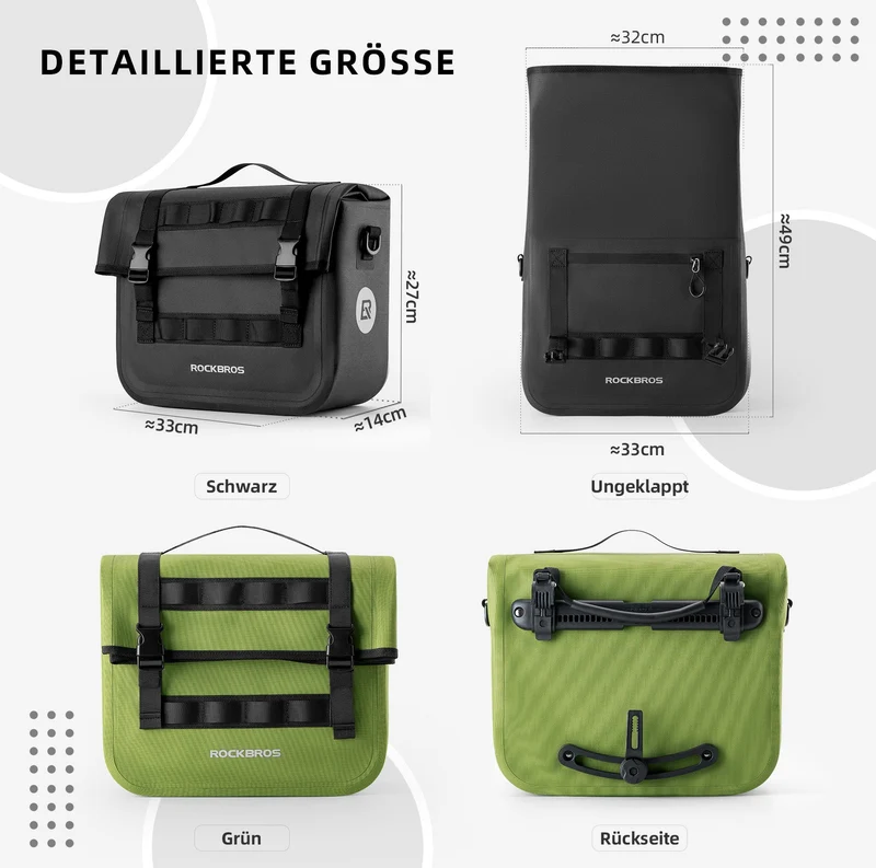 ROCKBROS Wasserdicht Fahrrad Gepäckträgertasche met Schultergurt hinten 15L