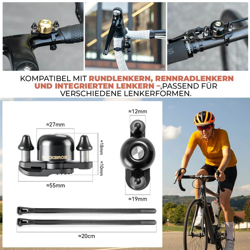 Rennrad MTB Fahrradklingel met Doppel-Klopfer 180° drehbar