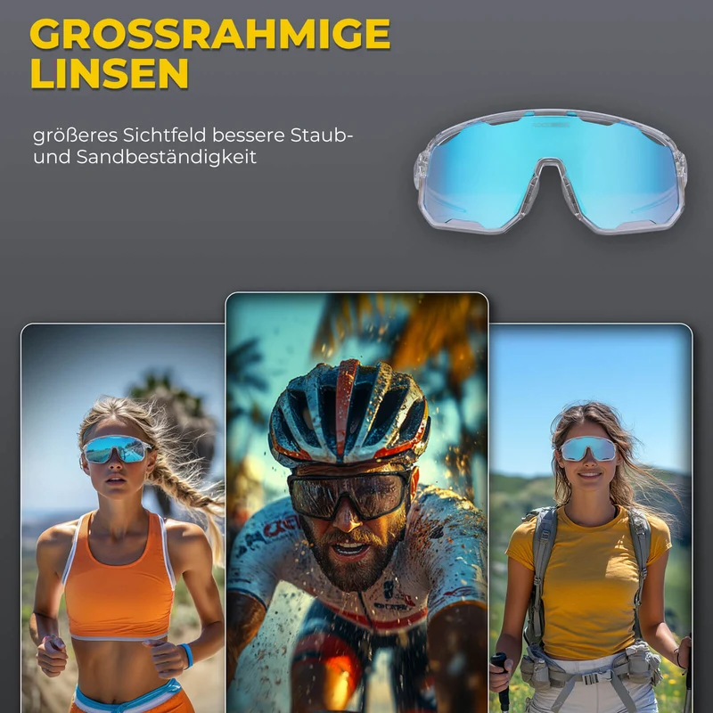 ROCKBROS Fahrradbrille Polarisierte Sonnenbrille UV-Schutz Wechsel-Nasenpads Damen/Herren
