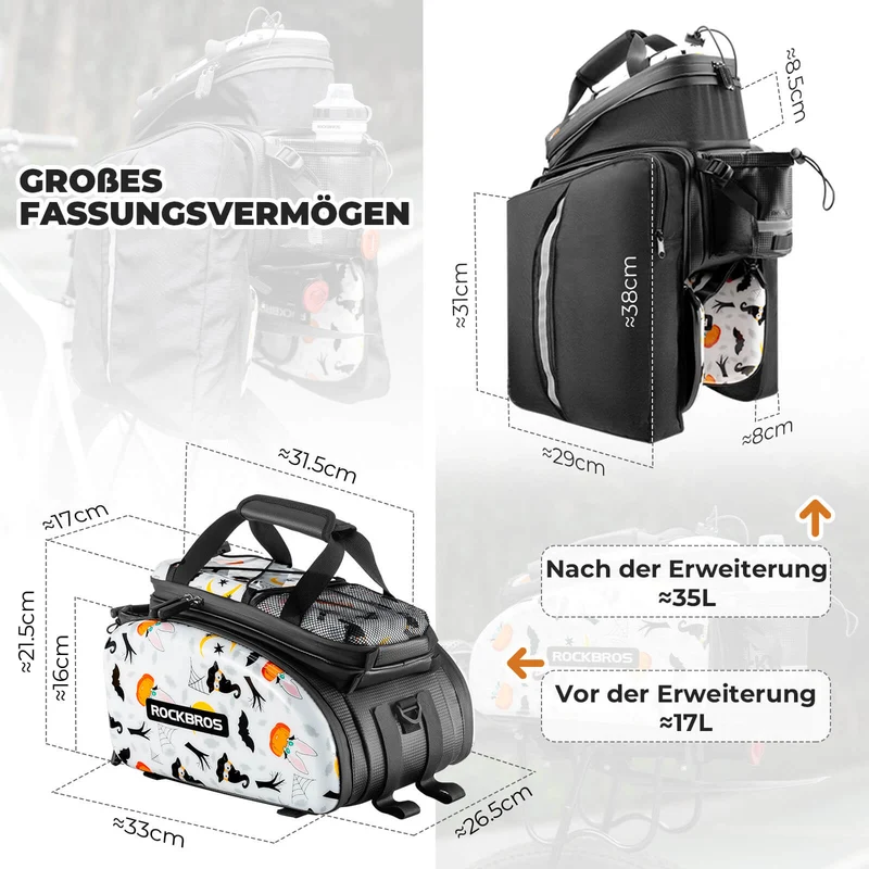 ROCKBROS Fahrrad Gepäckträgertasche 17-35L met regenhoes