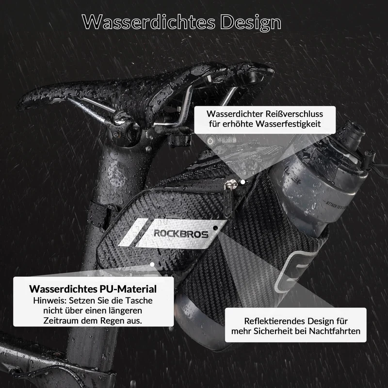 ROCKBROS Satteltasche Fahrradsitz Tas met Flaschenhalter Zwart 1L