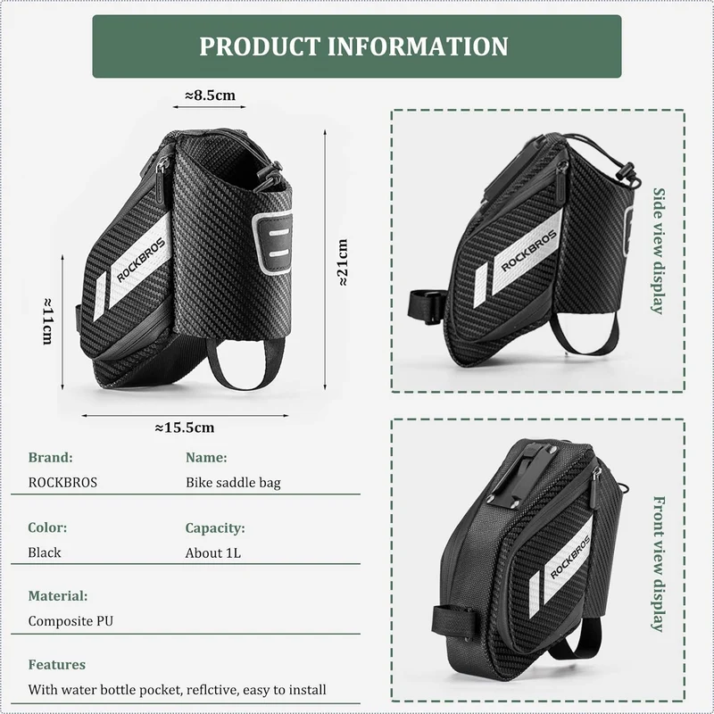 ROCKBROS Satteltasche Fahrradsitz Tas met Flaschenhalter Zwart 1L