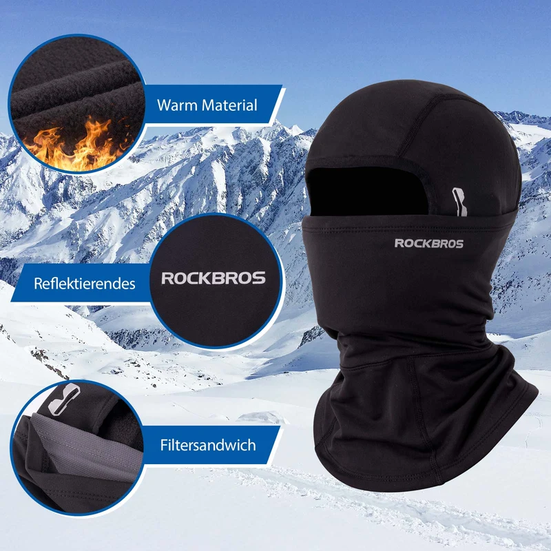 ROCKBROS Sturmhaube winddichte onderhelmmütze uit warme fleece zwart