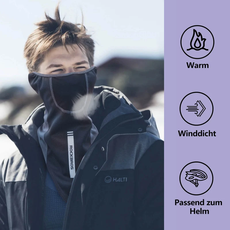 ROCKBROS Winter Multifunkionstuch Sturmhaube Herren Warm Winddicht Grau