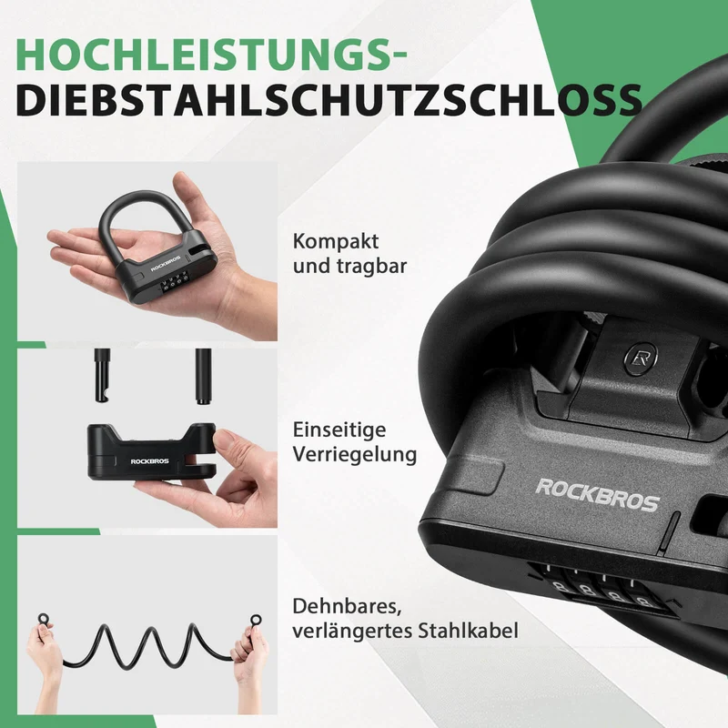 Fahrradschloss Zahlenschloss U-Bügelschloss mit Kabel прыбл. 1.1 м