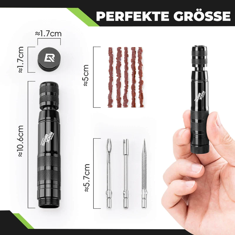 Tubeless Reifenpannenset met Gummistopfen, Aluminiumgehäus, Griff