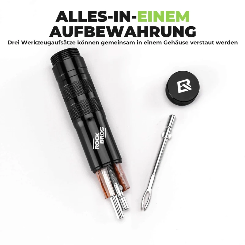 Tubeless Reifenpannenset met Gummistopfen, Aluminiumgehäus, Griff