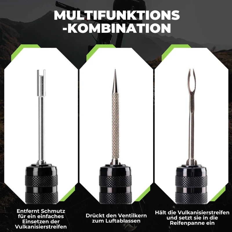 Tubeless Reifenpannenset met Gummistopfen, Aluminiumgehäus, Griff