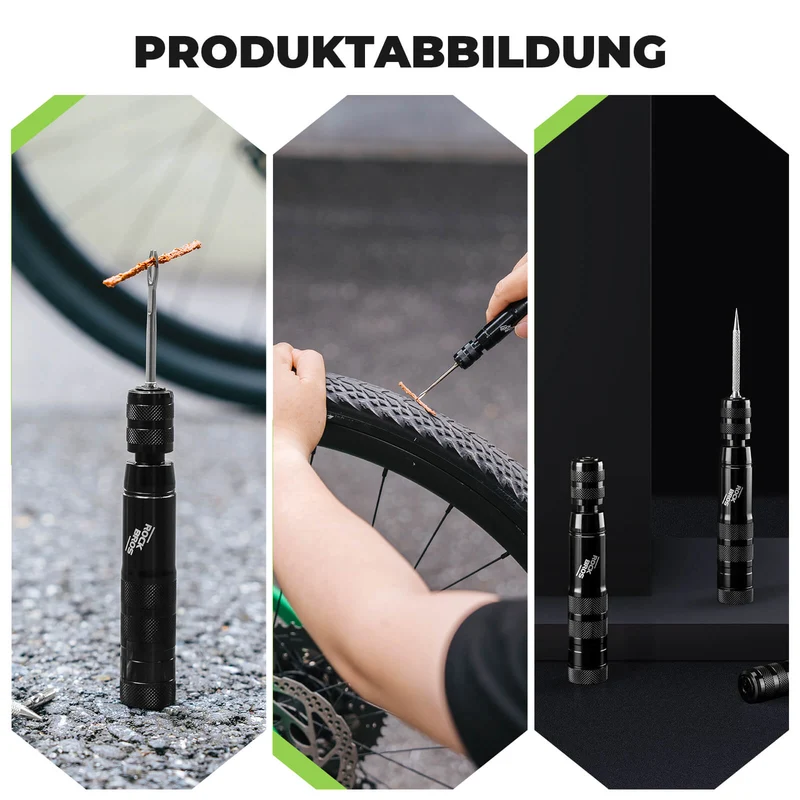 Tubeless Reifenpannenset met Gummistopfen, Aluminiumgehäus, Griff