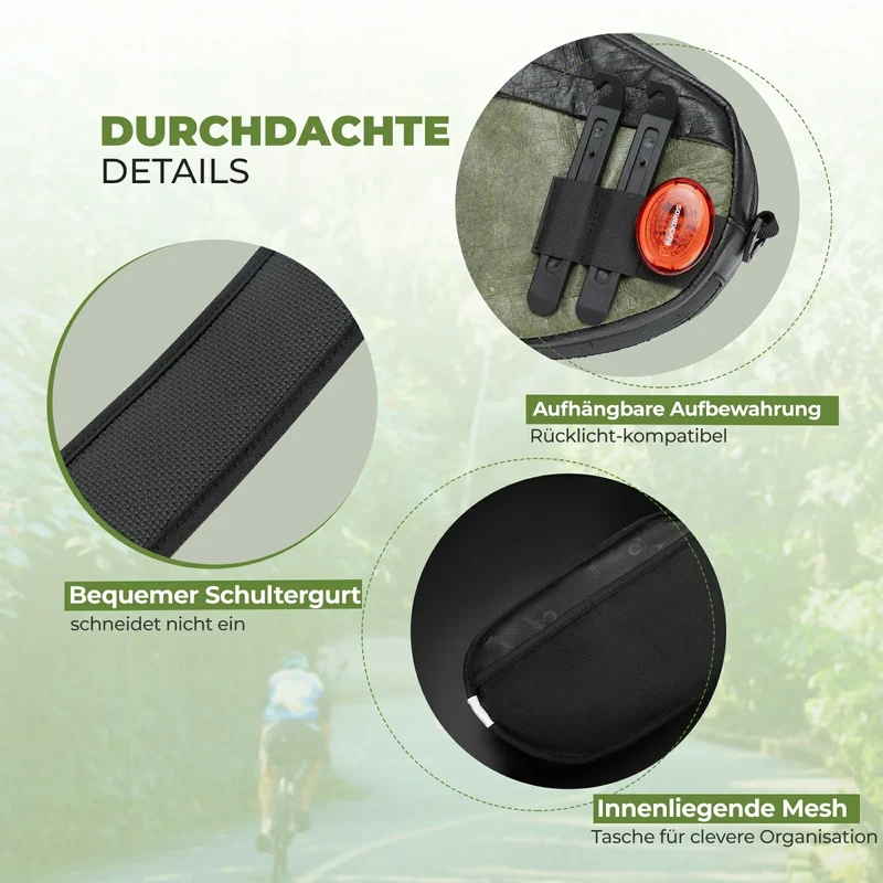 ROAD TO SKY Nachhaltige Fahrrad-Lenkertasche aus recycelten Reifen 2.5L