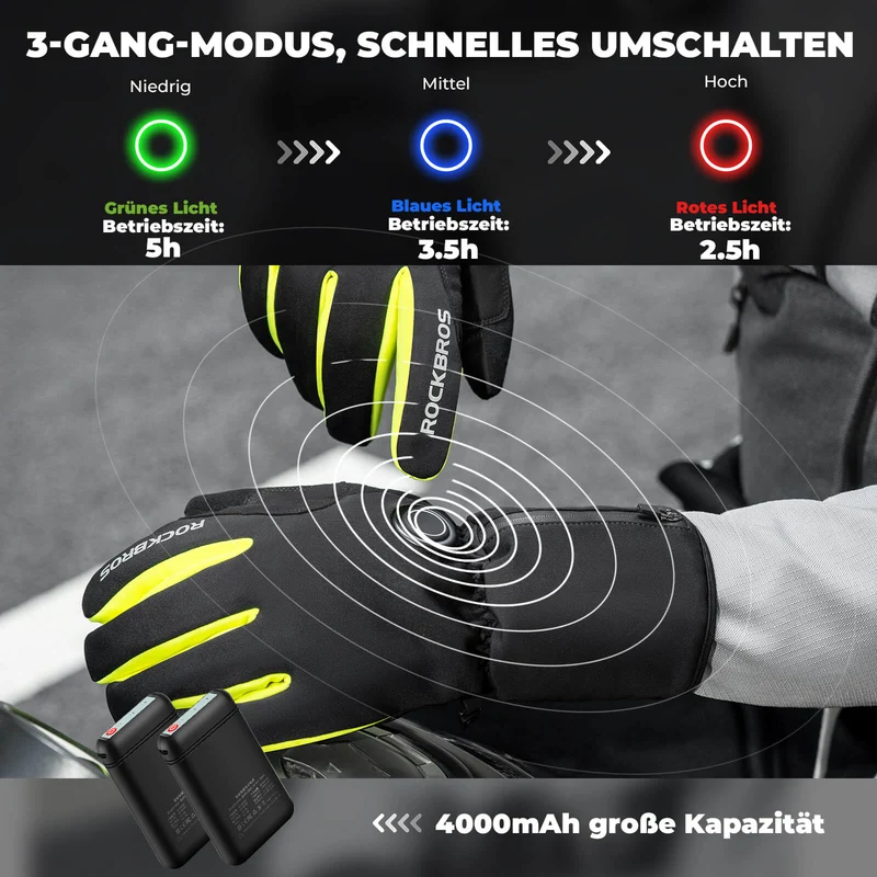 ROCKBROS Winter Beheizte Fahrradhandschuhe Touchscreen Handschuhe M-2XL