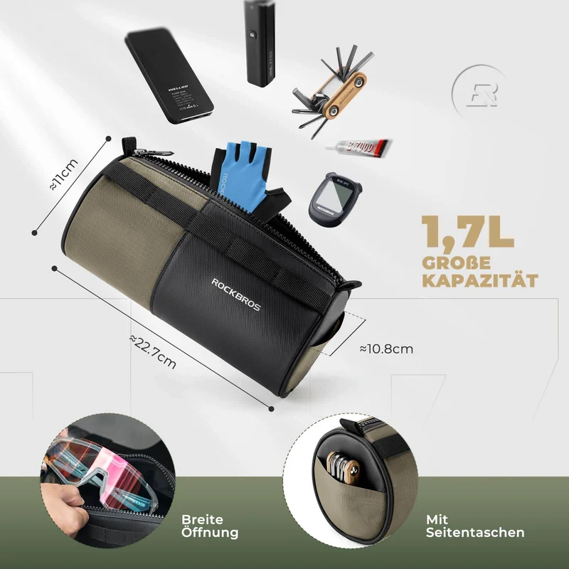 ROCKBROS Fahrradtassche Zylindrische Lenkertasche 1,7L met Schultergurt