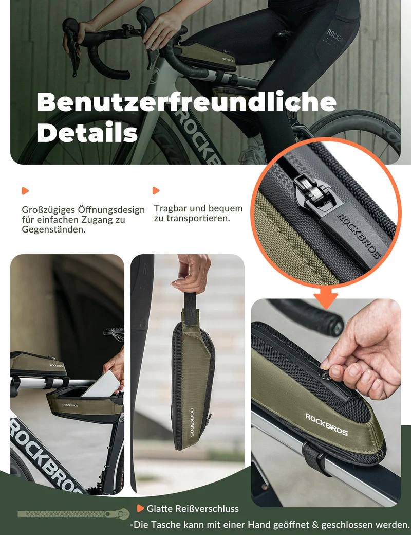 ROCKBROS Fahrradtassche Reflektierende Oberrohrtassche Dunkelgrün 0.65L