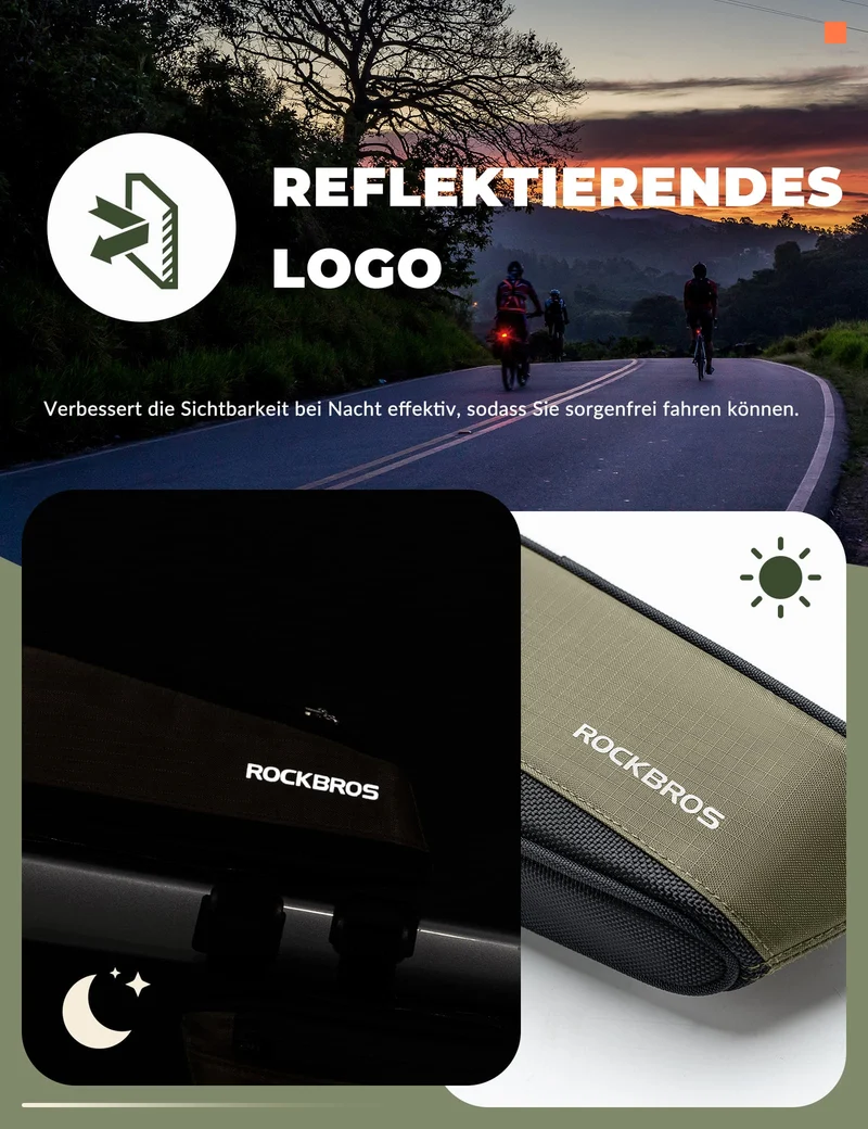 ROCKBROS Fahrradtassche Reflektierende Oberrohrtassche Dunkelgrün 0.65L