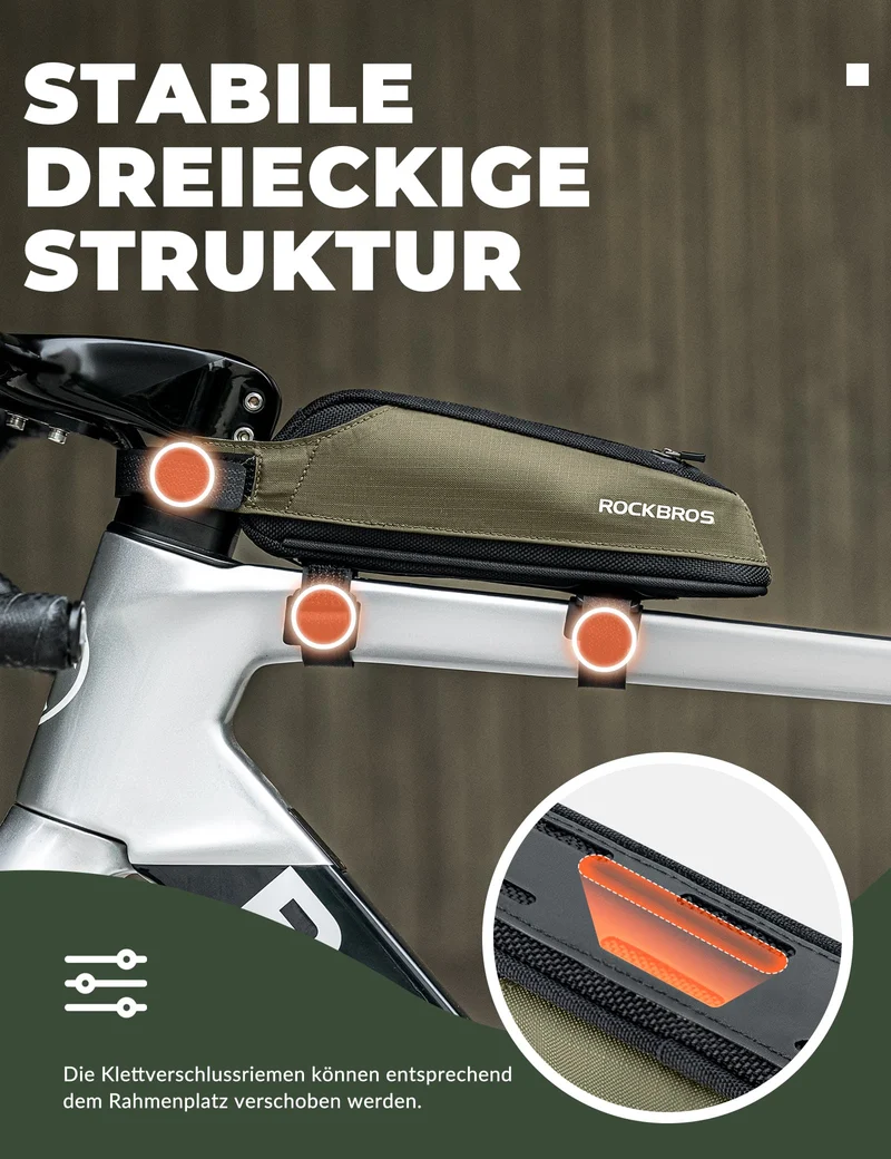 ROCKBROS Fahrradtassche Reflektierende Oberrohrtassche Dunkelgrün 0.65L