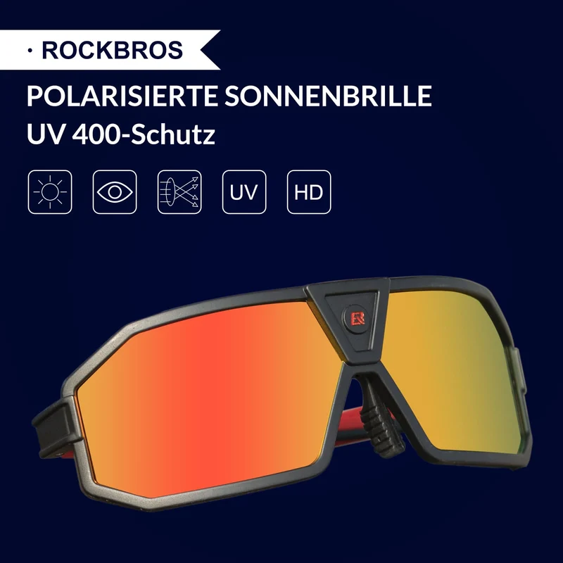 ROCKBROS Gepolariseerde zonnebril Fahrradbril Unisex Zwart-Rot