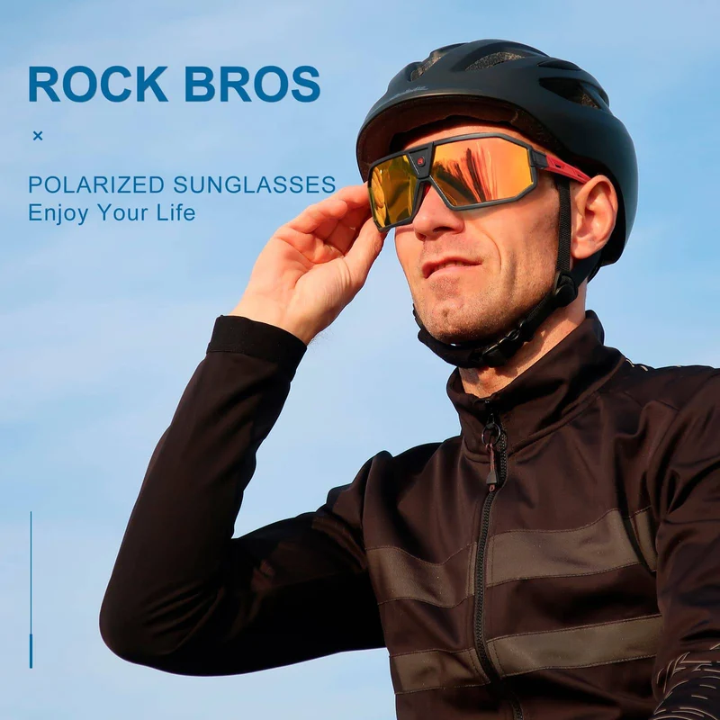 ROCKBROS Gepolariseerde zonnebril Fahrradbril Unisex Zwart-Rot