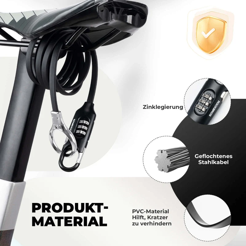 ROCKBROS Fahrradschloss Kabelschloss 150cm met Zahlencode Anti-Diebstahl