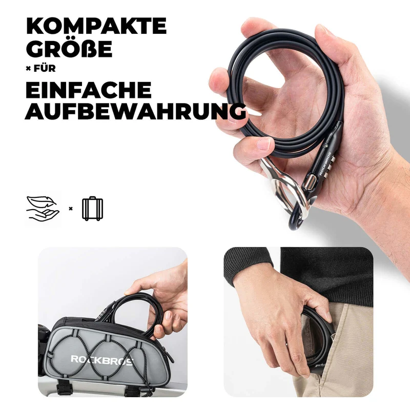 ROCKBROS Fahrradschloss Kabelschloss 150cm met Zahlencode Anti-Diebstahl