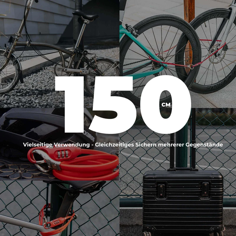 ROCKBROS Fahrradschloss Kabelschloss 150cm met Zahlencode Anti-Diebstahl