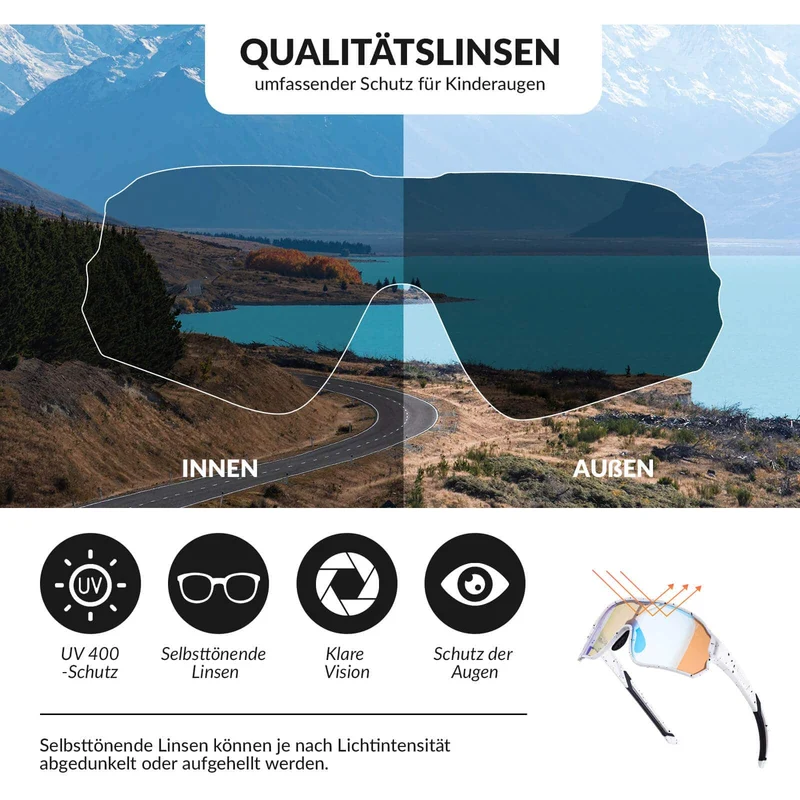 ROCKBROS Kinder Fahrradbrille UV400-Schutz Selbsttonend Sonnenbrille