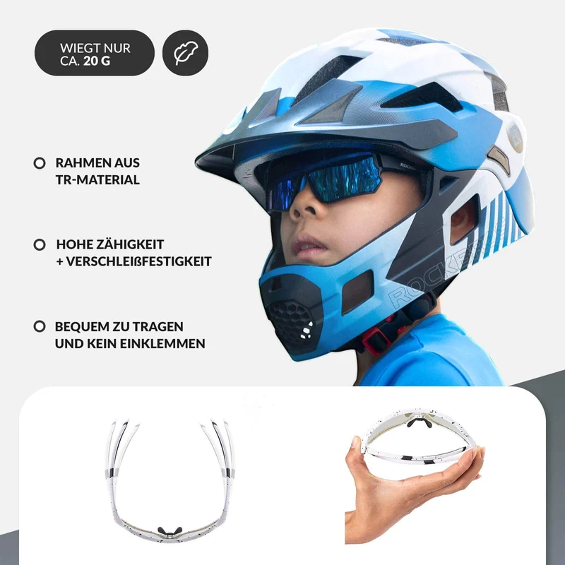 ROCKBROS Kinder Fahrradbrille UV400-Schutz Selbsttonend Sonnenbrille
