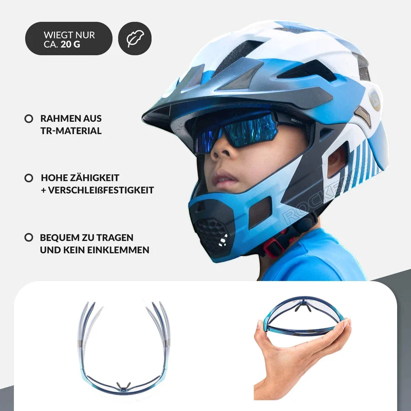 ROCKBROS Kinder Fahrradbrille UV400-Schutz Selbsttonend Sonnenbrille