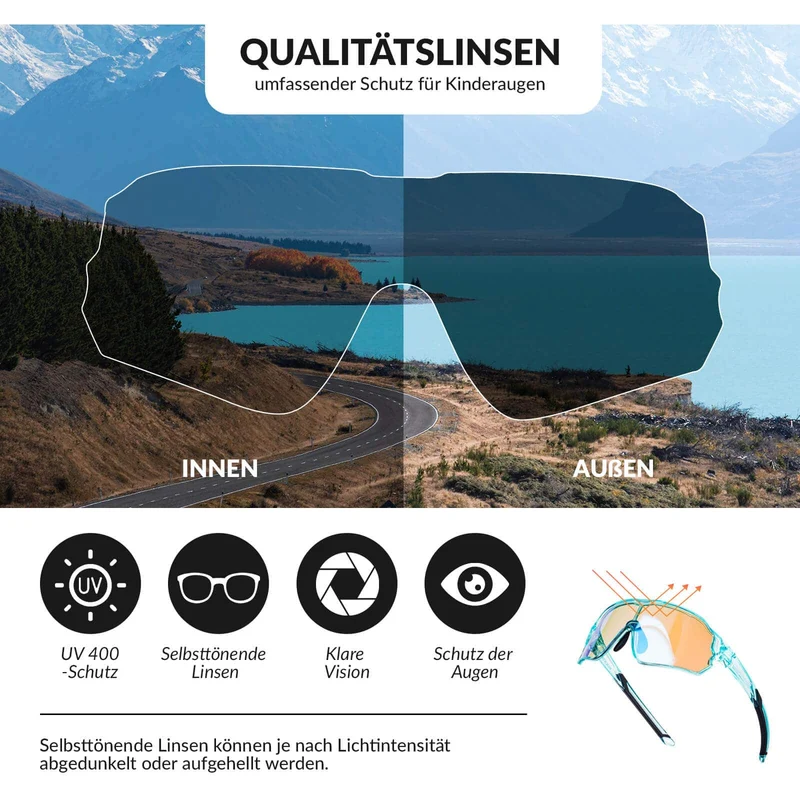 ROCKBROS Kinder Fahrradbrille UV400-Schutz Selbsttonend Sonnenbrille