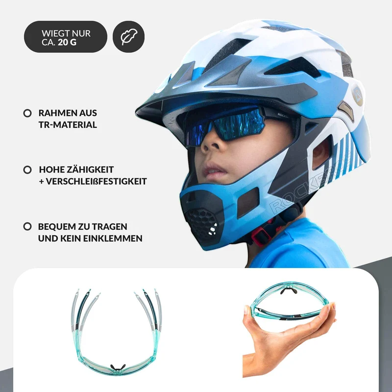 ROCKBROS Kinder Fahrradbrille UV400-Schutz Selbsttonend Sonnenbrille