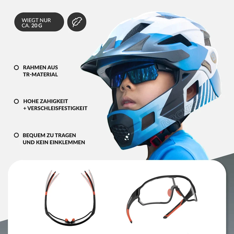 ROCKBROS Kinder Fahrradbrille UV400-Schutz Selbsttonend Sonnenbrille