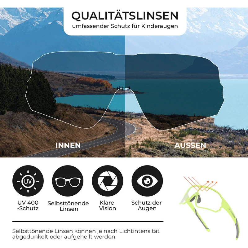 ROCKBROS Kinder Fahrradbrille UV400-Schutz Selbsttonend Sonnenbrille