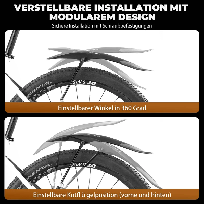 ROCKBROS Fahrrad Schutzbleche Set Vorne/Hinten Flexible Fahrradschutzblech Verstellbar