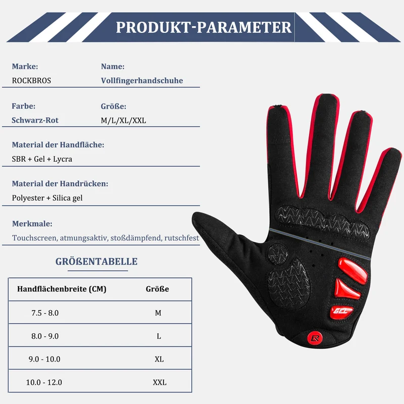ROCKBROS Fahrradhandschuhe Winddicht Fahrrad Handschuhe Сэнсарны экран