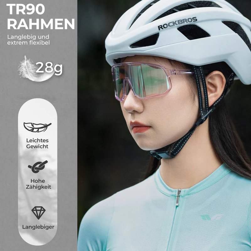 ROCKBROS Fahrradbrille Selbsttönende Sonnenbrille UV-Schutz Wechsel-Nasenpads Damen/Herren
