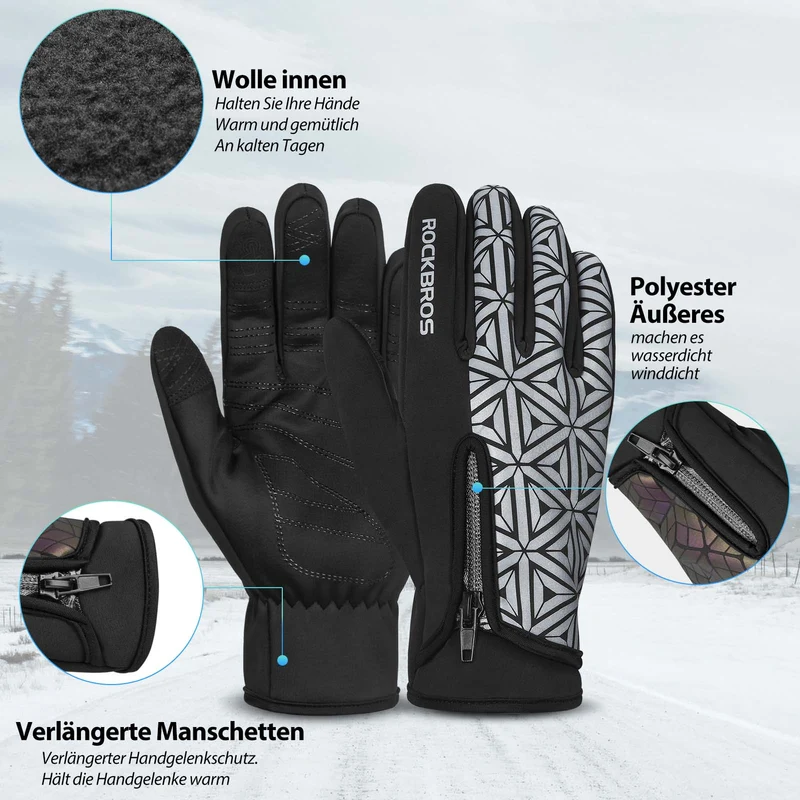 ROCKBROS Winter Fahrradhandschuhe Warm für Fahrrad Laufen Fitness Unisex