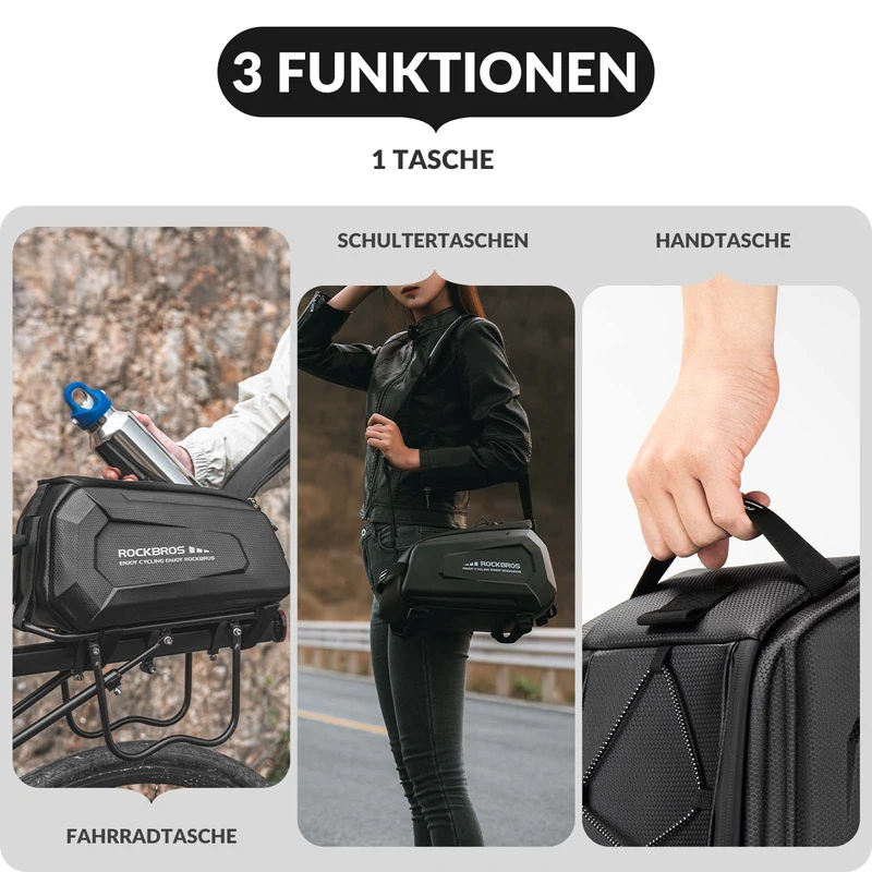 ROCKBROS Fahrrad Gepäckträgertasche Wasserdicht 9L mit Regenschutz und Schultergurt