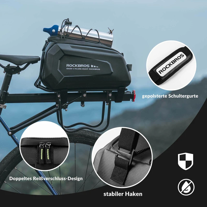 ROCKBROS Fahrrad Gepäckträgertasche Wasserdicht 9L mit Regenschutz und Schultergurt