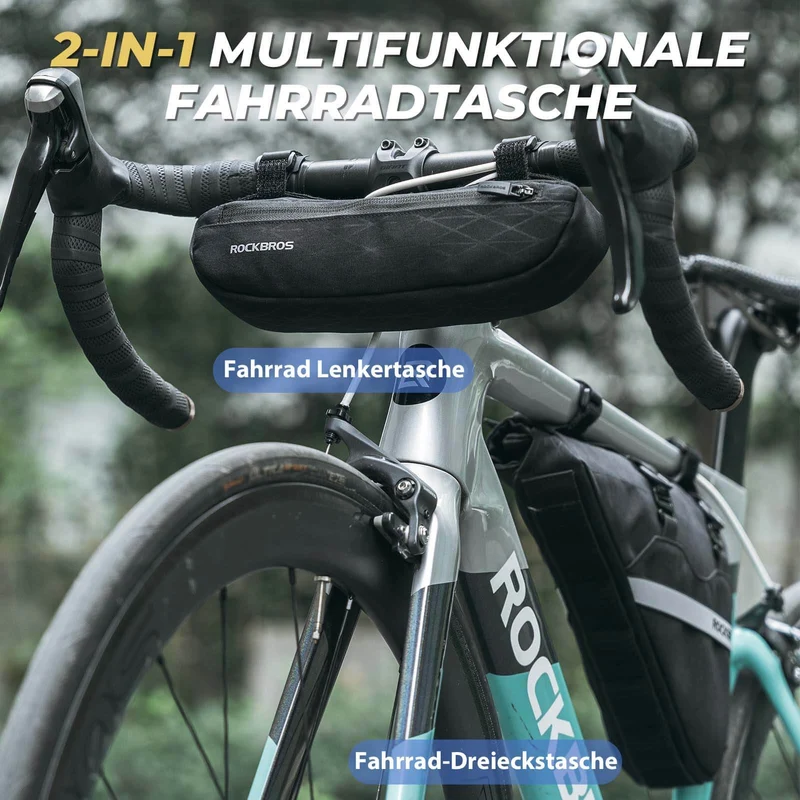 ROCKBROS Fahrradtasche Set 2-in-1 Abnehmbare Rahmentasche 1,3 L+0,7 L Шварц