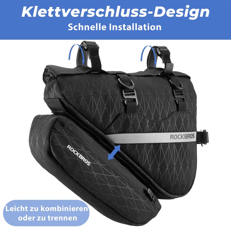 ROCKBROS Fahrradtasche Set 2-in-1 Abnehmbare Rahmentasche 1,3 L+0,7 L Шварц