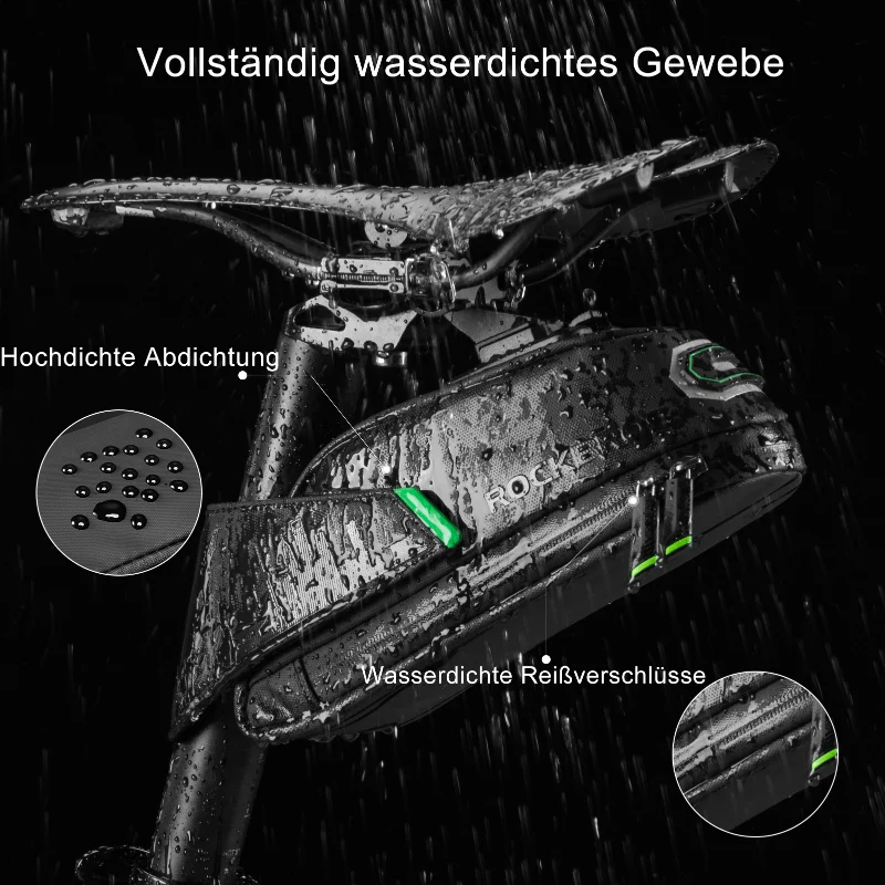 ROCKBROS Fahrrad Satteltasche mit Rücklichthalter wasserdicht 0.7L/0.9L