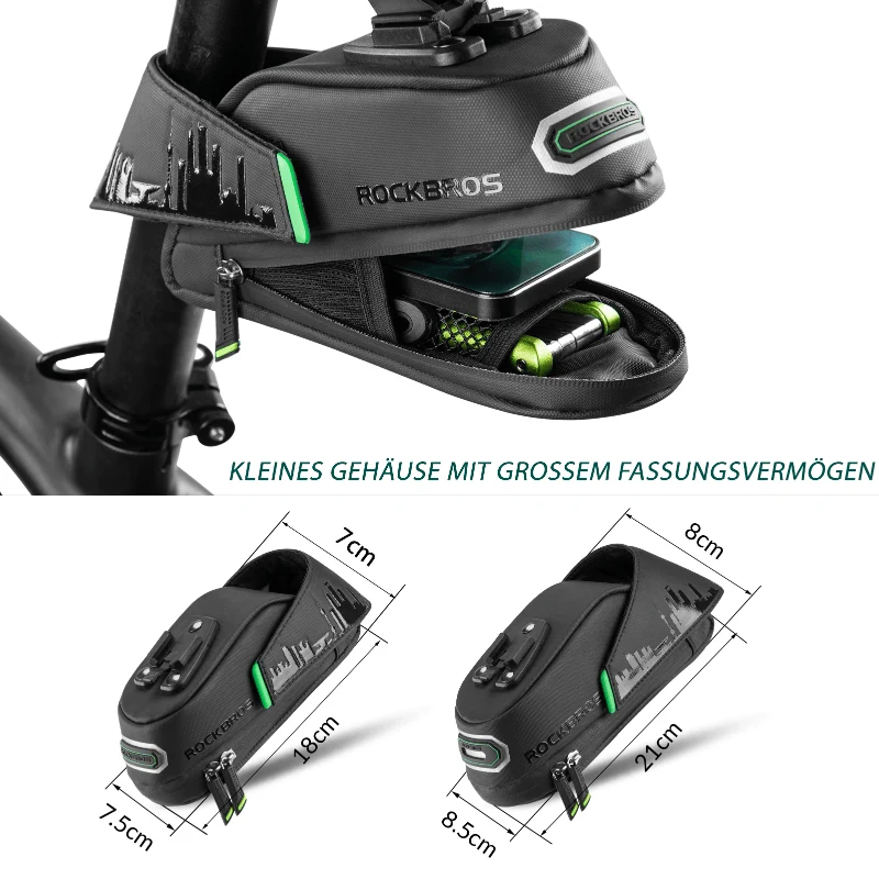 ROCKBROS Fahrrad Satteltasche mit Rücklichthalter wasserdicht 0.7L/0.9L