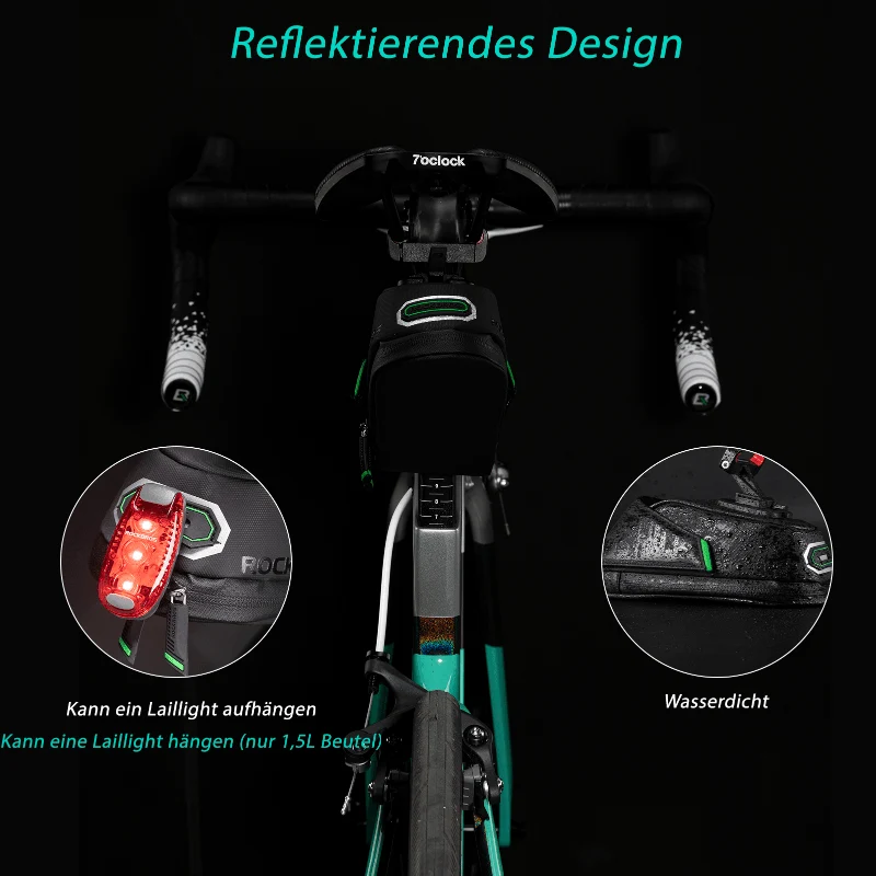 ROCKBROS Fahrrad Satteltasche mit Rücklichthalter wasserdicht 0.7L/0.9L
