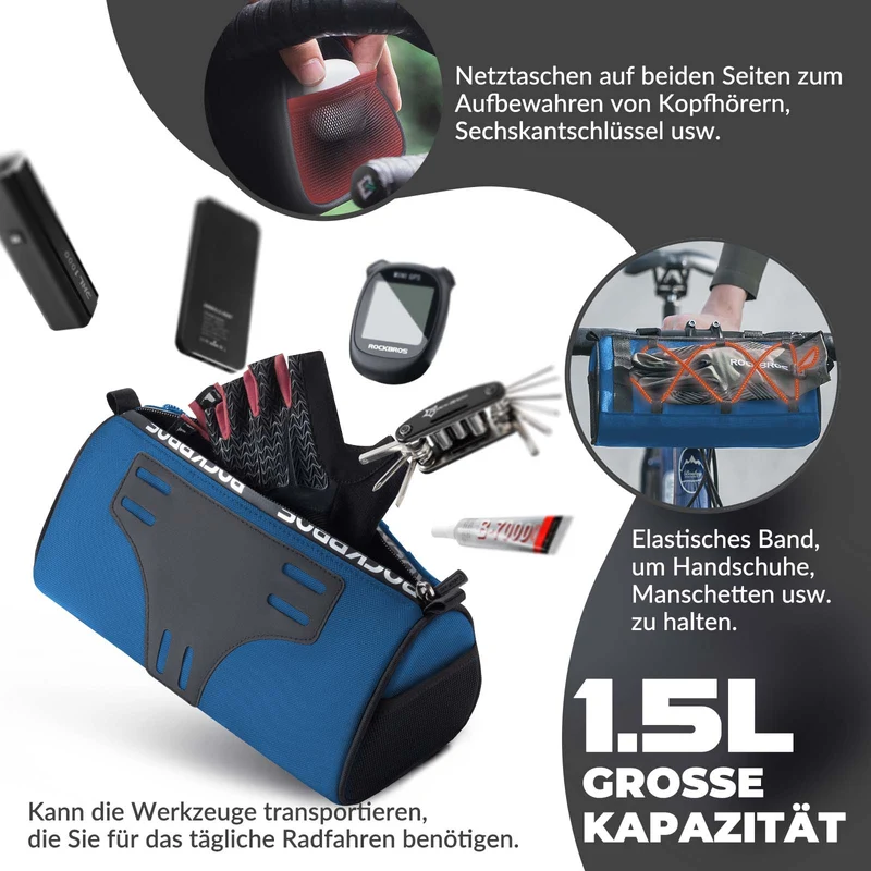 ROCKBROS Lenkertasche Multifunctionele Fahrradlenkertasche met Schultergurt 1,5L