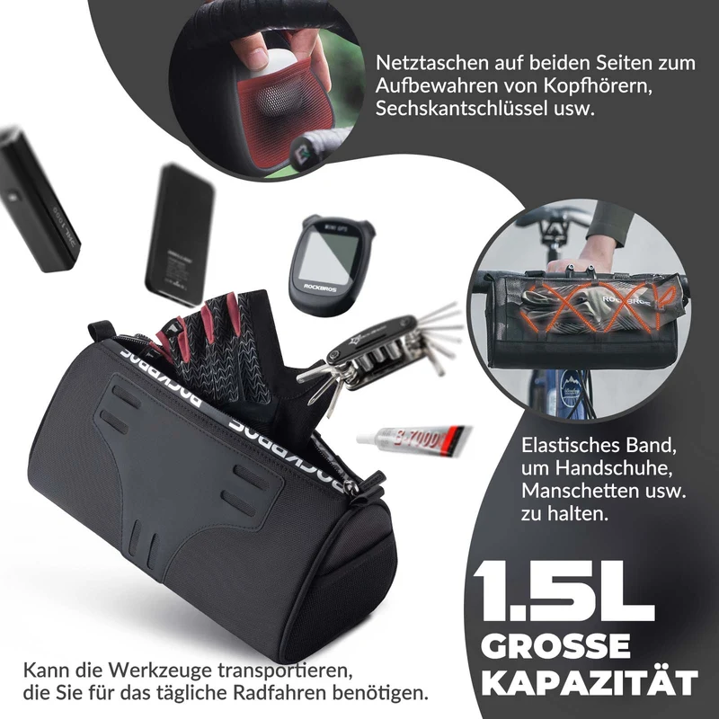 ROCKBROS Lenkertasche Multifunctionele Fahrradlenkertasche met Schultergurt 1,5L