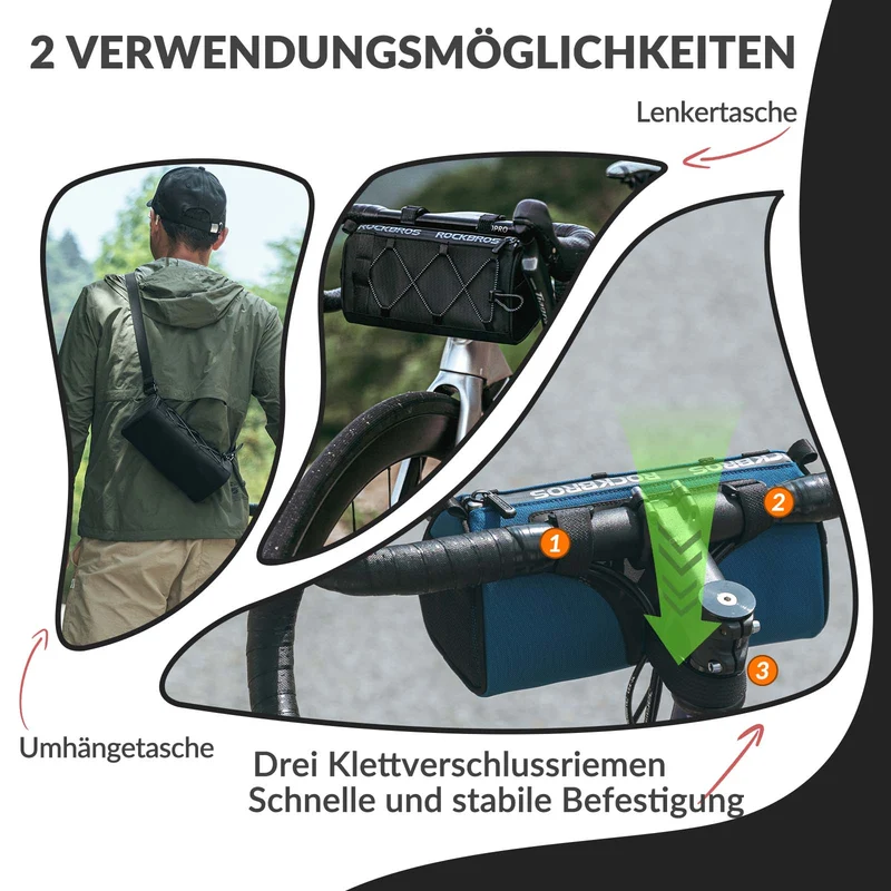 ROCKBROS Lenkertasche Multifunctionele Fahrradlenkertasche met Schultergurt 1,5L