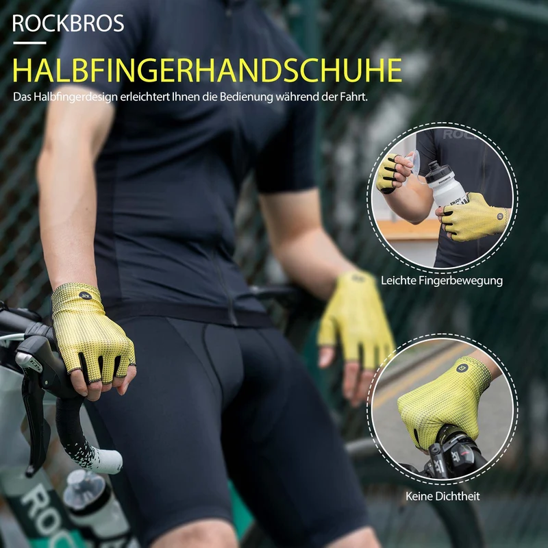ROCKBROS Halbvinger-Radhandschuhe Rutschfest Elastisch Unisex Gelb M-XXL