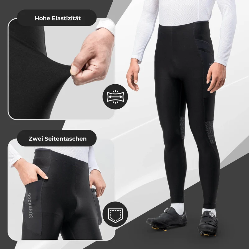 ROCKBROS Winter Thermo-Fahrradhose Fleece-Kompressions-Legging 3 Taschen