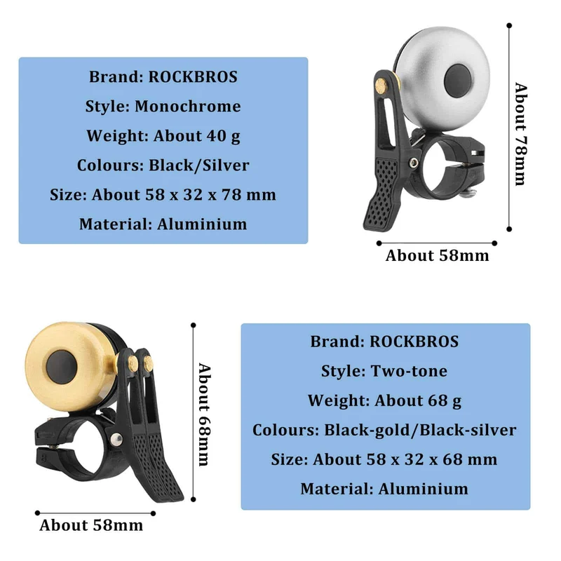 ROCKBROS Classic Brass Fahrradklingel Mini Fahrradglocken 1-2 Рынгтон