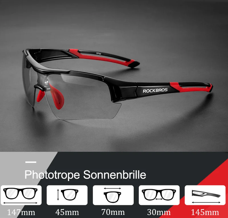 ROCKBROS Radbrille Sonnenbrille Halbrahmen Fotochromatische Brille