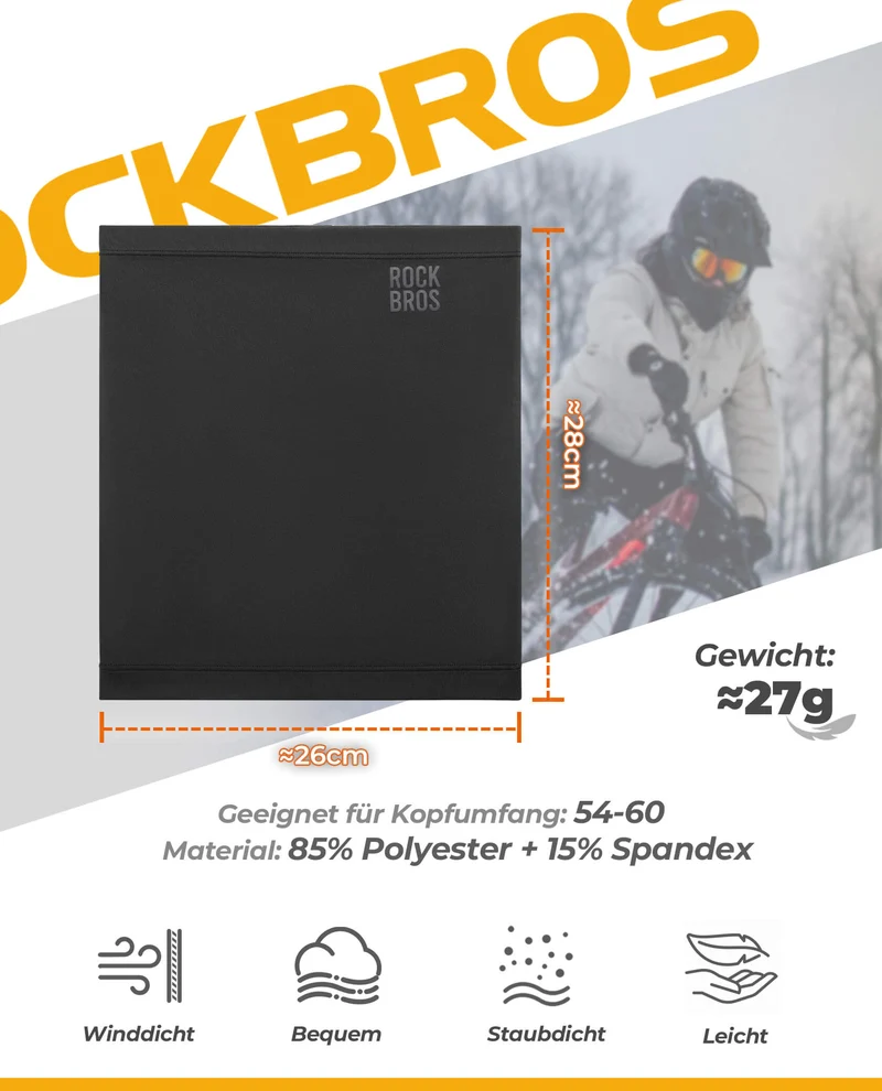 ROCKBROS Halstuch Winter Schlauchtuch Winddicht & Warm voor Ski, Rad en Wandern